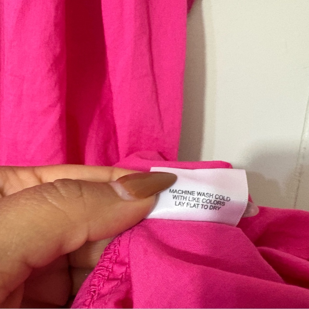 A Shirt Thing Fuchsia Ruffle V-Neck Blouse Top Medium Pink Cotton Boho Flowy - Picture 6 of 9